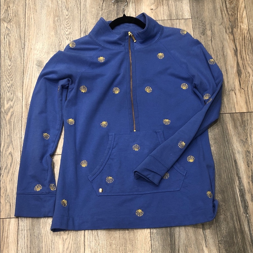 Blue Pullover with Gold Shell Accents